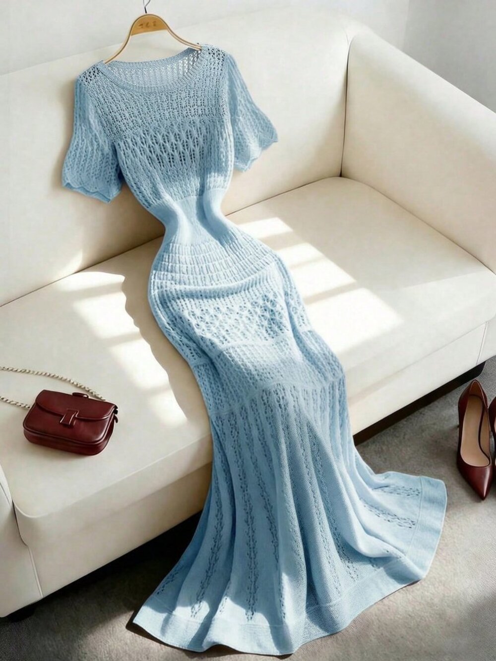 Blue Elegant Women's Style Sexy Fitted Knitted Sweater Dress - Picture 3 of 9